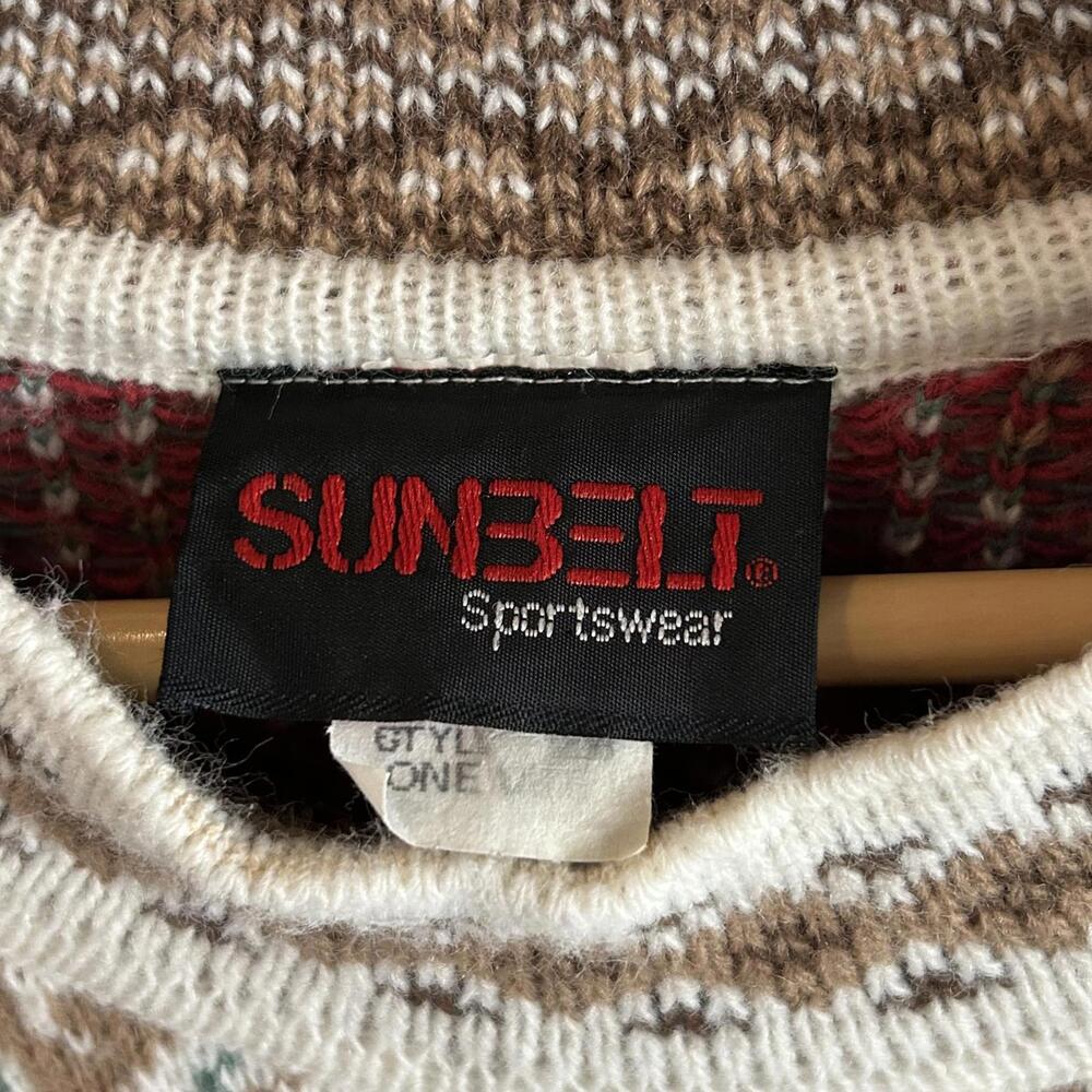 Sunbelt Vintage 90s Sweater Beige Brown Floral Paisley One Size Cottage - Picture 4 of 5